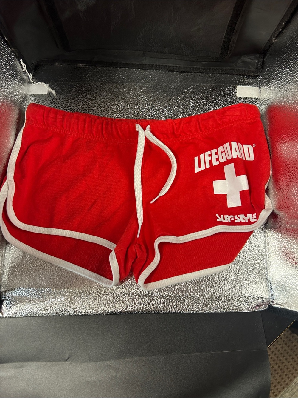 Lifeguard Red Athletic Women's Shorts with White Trim
